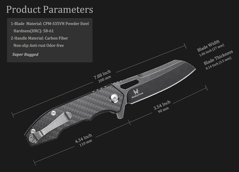 Carbon Fiber Folding Pocket Knife – 3.54'' S35VN Blade, EDC Gift
