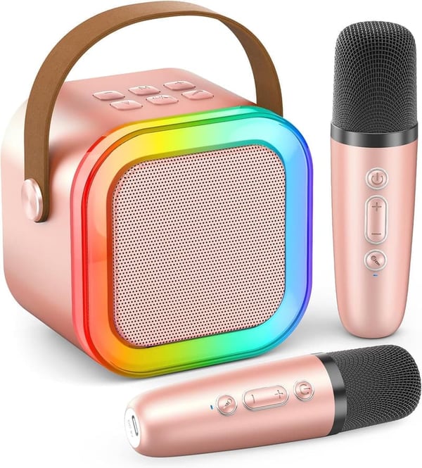 Portable Bluetooth Karaoke Machine with 2 Wireless Mics - Rose Gold