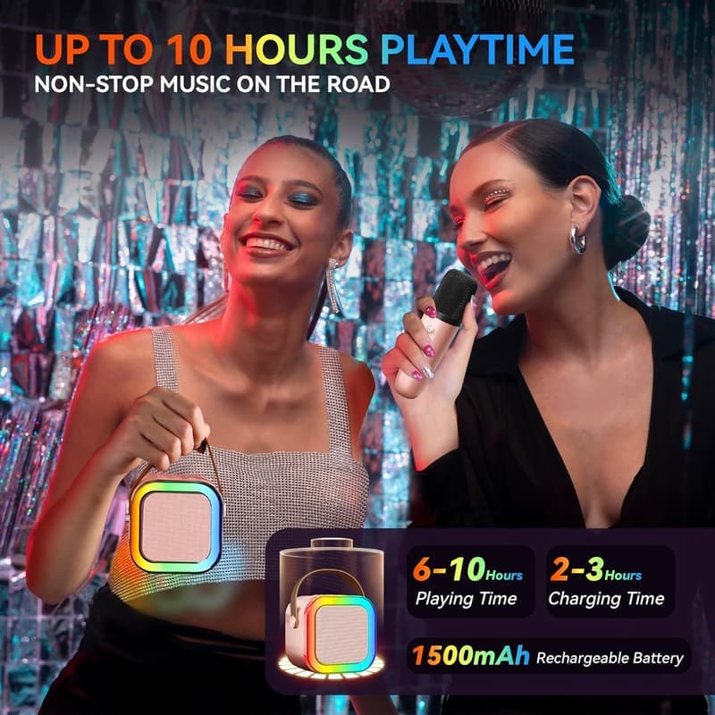 Portable Bluetooth Karaoke Machine with 2 Wireless Mics - Rose Gold