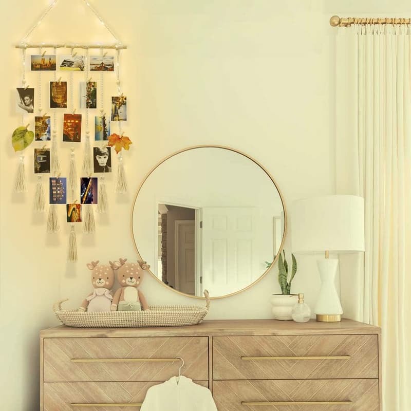 Christmas Macrame Photo Display Wall Decor with Lights for Teens