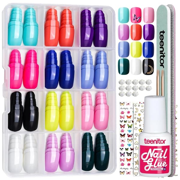 Short Fake Nails Kit - 288pcs in 12 Colors for Small Nail Beds