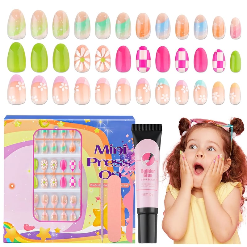 Kids' Press-On Nails Kit - 78 Colorful Flower Designs for Ages 8-12
