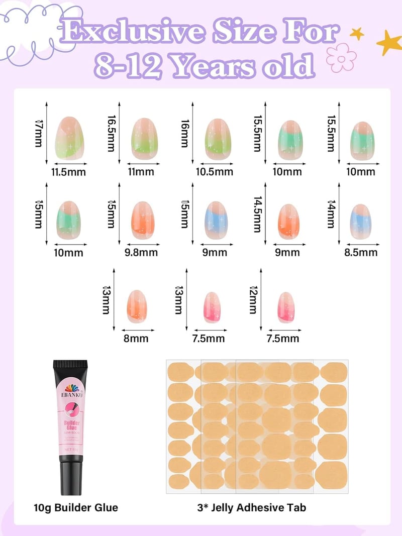 Kids' Press-On Nails Kit - 78 Colorful Flower Designs for Ages 8-12
