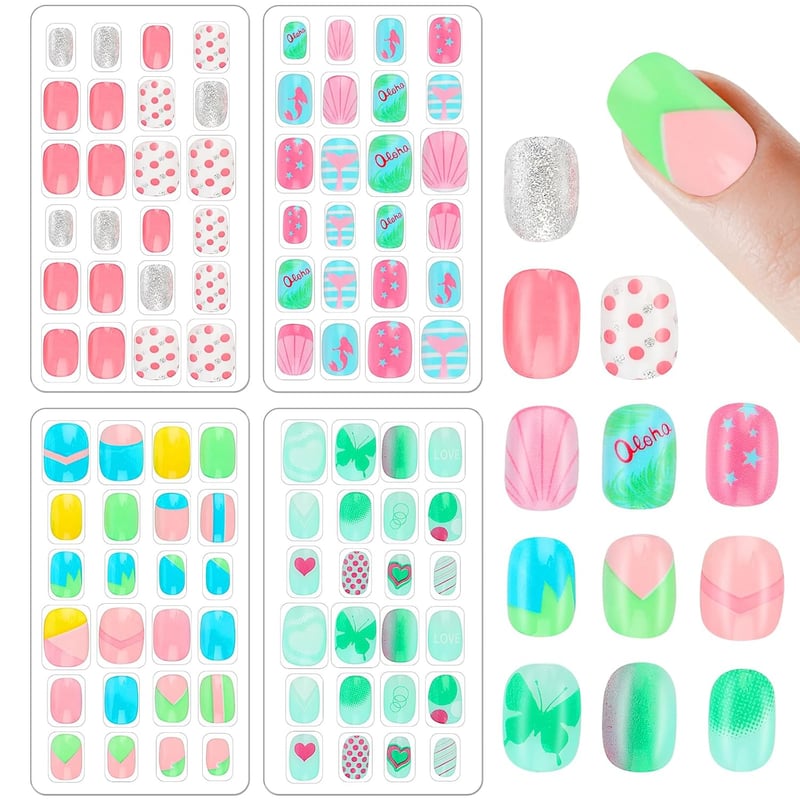 Gradient Pink & Green Press-On Nails - 96 Pcs Full Cover Tips
