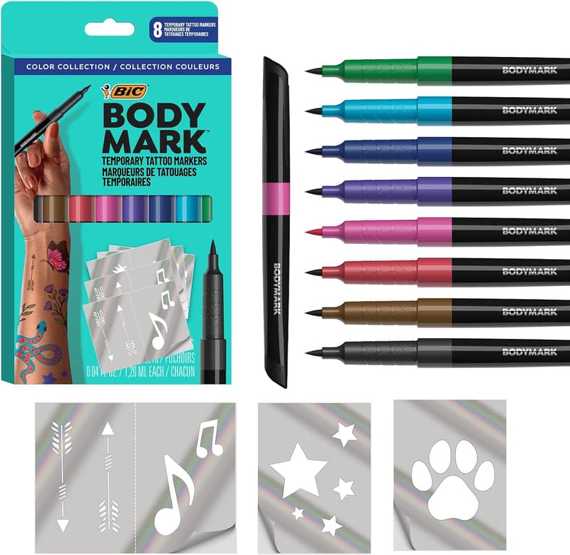 BodyMark 8-Count Temporary Tattoo Markers - Skin-Safe & Cruelty-Free