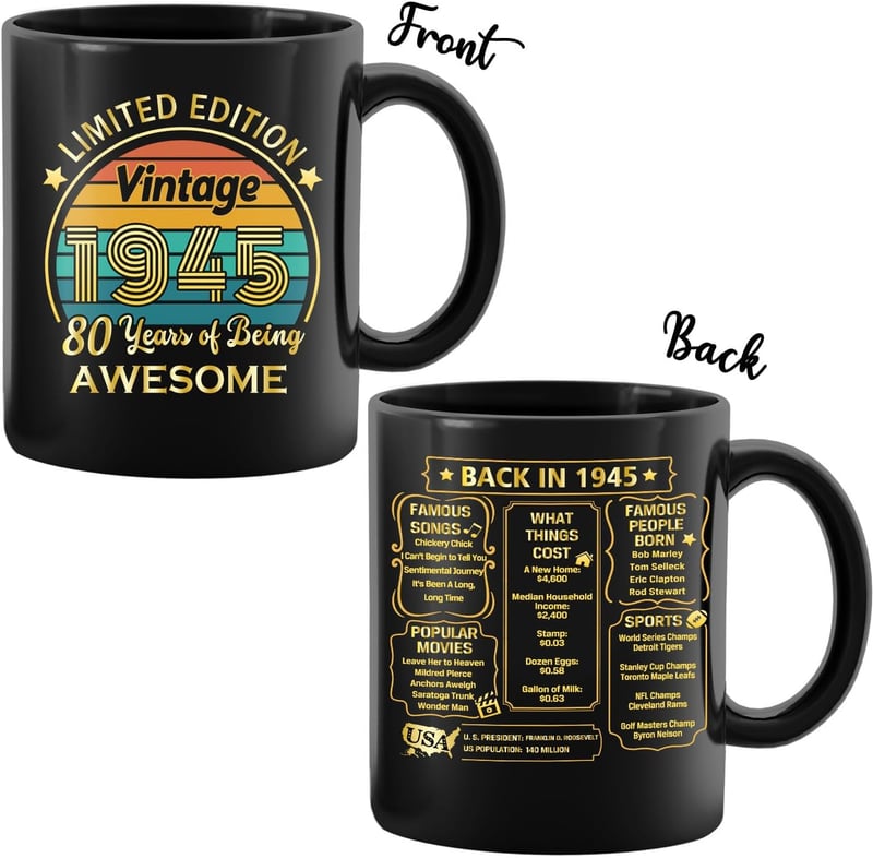 80th Birthday Coffee Mug Gift for Men and Women