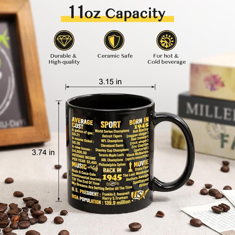80th Birthday Gift Ideas - Vintage 1945 Coffee Mug for Him