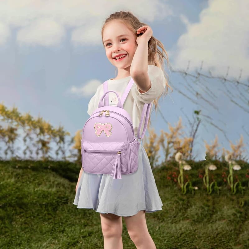 Purple Mini Leather Backpack Purse with Bowknot for Women