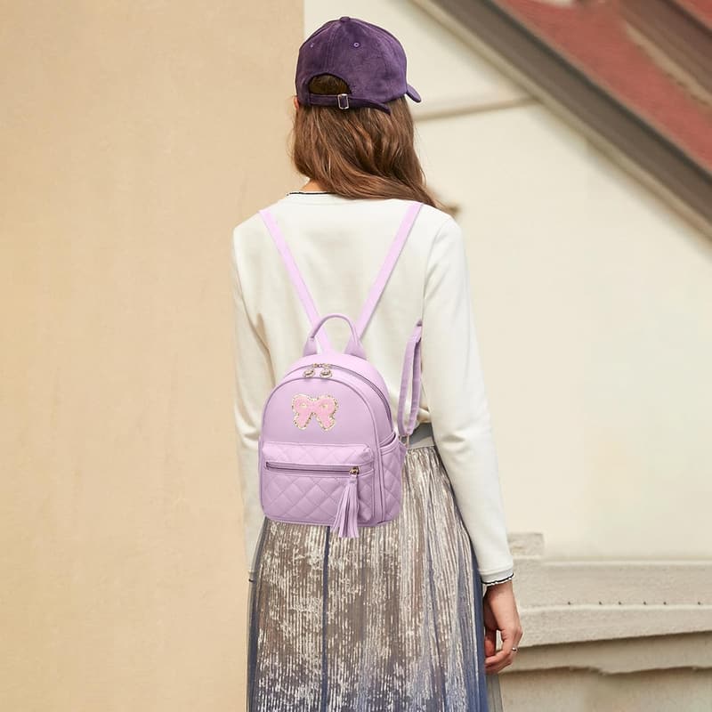 Purple Mini Leather Backpack Purse with Bowknot for Women