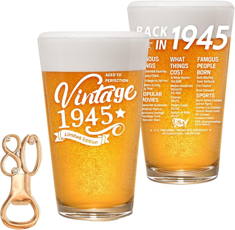 80th Birthday Pint Glass - Vintage 1945 Beer Gift for Him/Her