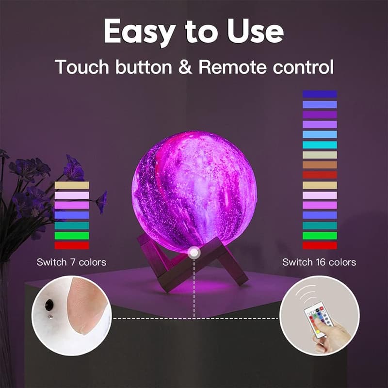 Moon Lamp 16 Colors LED 3D Night Light for Kids & Women