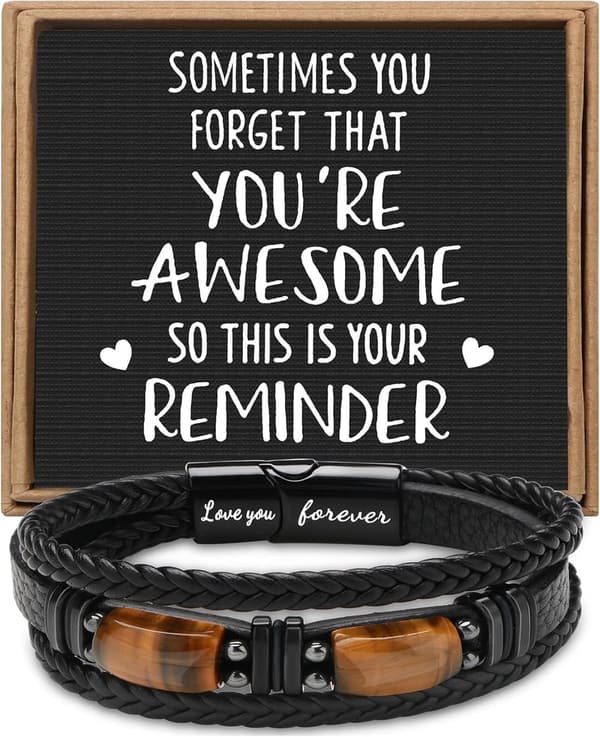 Father's Day Tigers Eye Leather Bracelet for Men