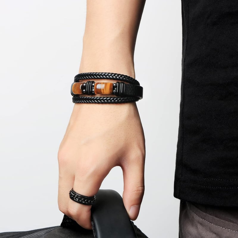 Father's Day Tigers Eye Leather Bracelet for Men