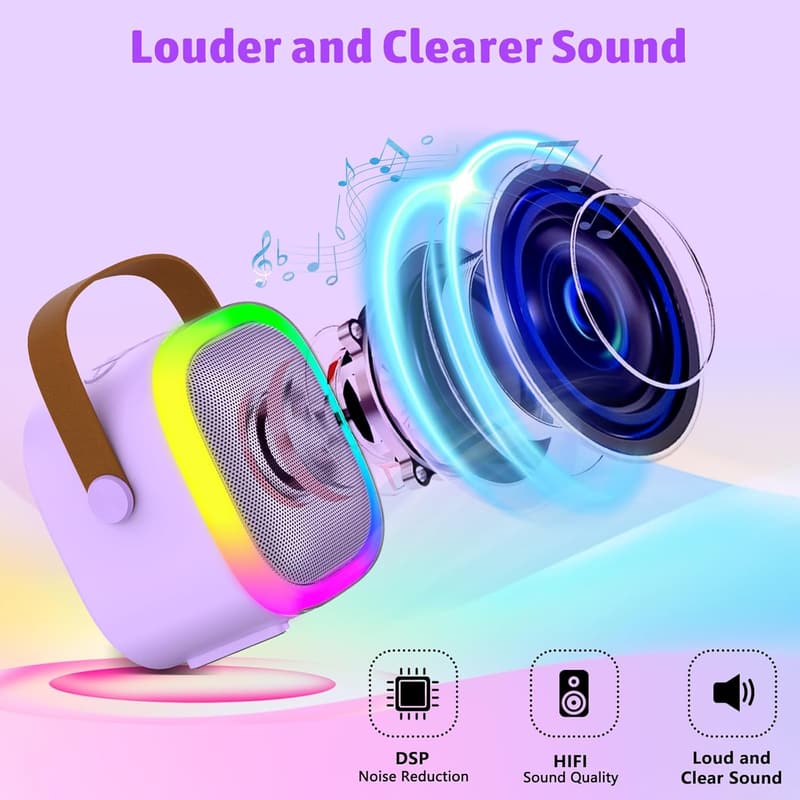 Portable Karaoke Machine with 2 Wireless Microphones & LED Lights