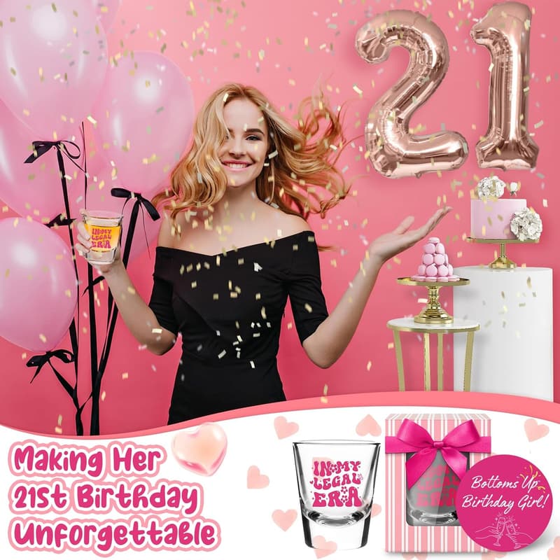 21st Birthday Shot Glass Gift for Her - Pink Party Favor