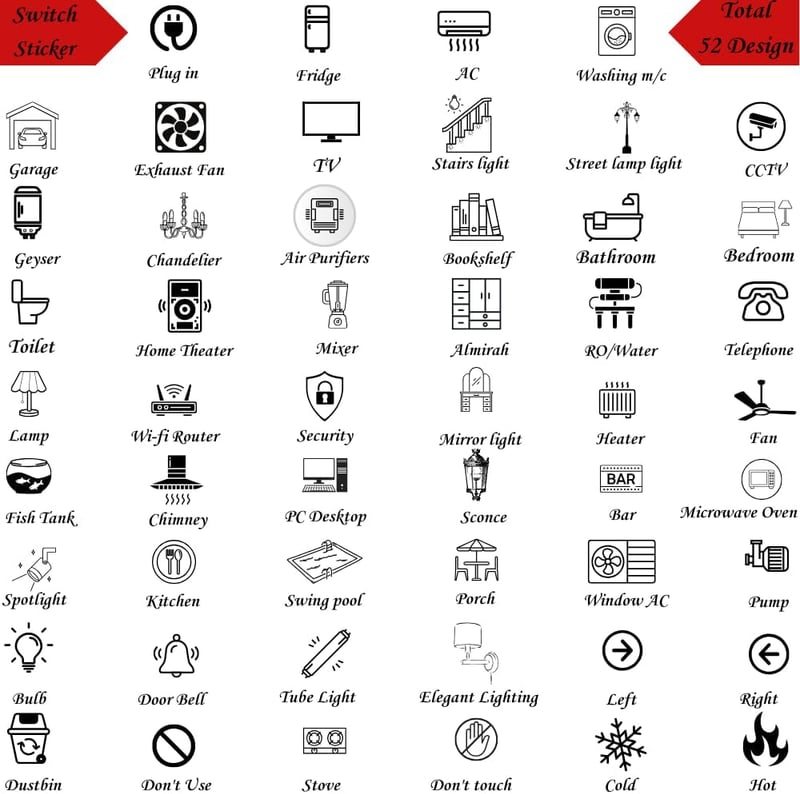 Black and White Switch ID Stickers - 52 Designs, 468pcs Set