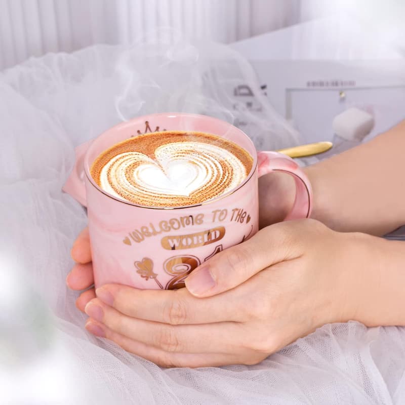 21st Birthday Pink Marble Coffee Mug with Gold Print