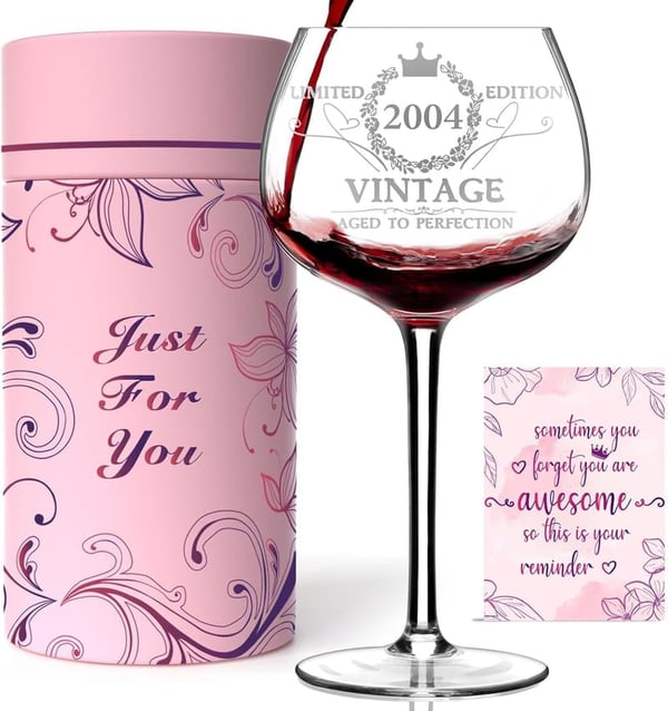 21st Birthday Vintage Engraved Wine Glass for Women