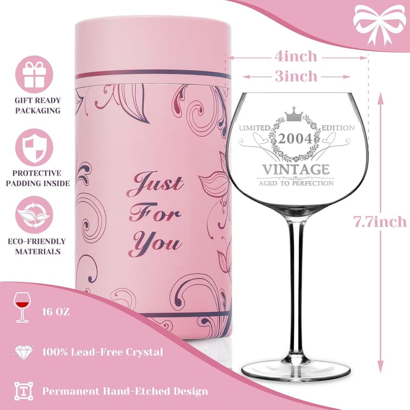 21st Birthday Vintage Engraved Wine Glass for Women