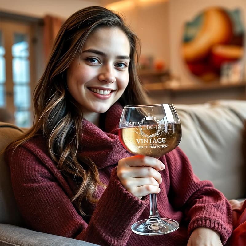 21st Birthday Vintage Engraved Wine Glass for Women