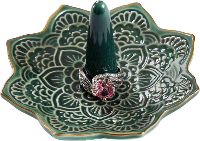 Green Ceramic Mandala Jewelry Dish - Ideal Wedding Gift for Women