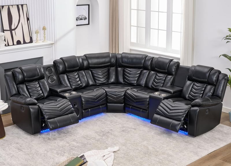 Electric Power Recliner Sectional Sofa with Bass Speakers and LED Light
