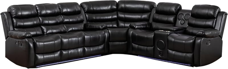 Modern Faux Leather Reclining Sectional Sofa with LED, USB, Sound System