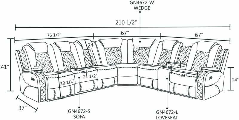 Black Power Recliner Sectional with LED Lights and USB Charging