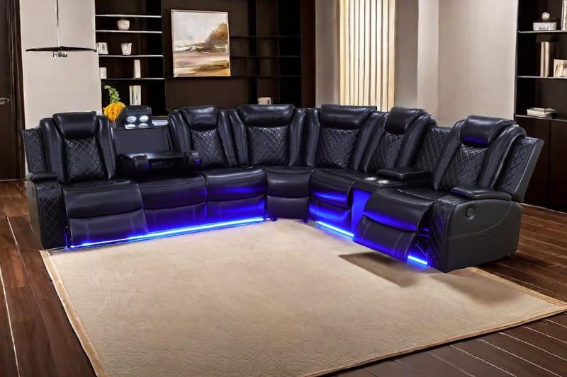 Leather Power Recliner Sectional Sofa Set with LED Lights and Storage