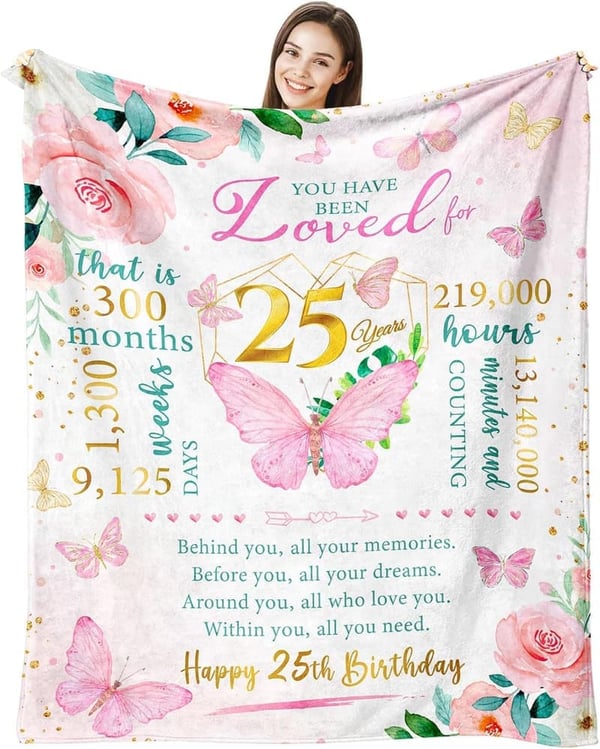 25th Birthday Throw Blanket for Women - 60x50 Inch