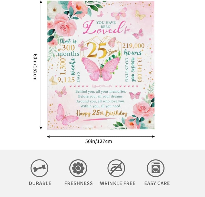 25th Birthday Throw Blanket for Women - 60x50 Inch