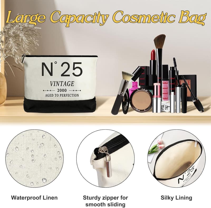 25th Birthday Canvas Tote Bag for Women, Vintage N°25 Design