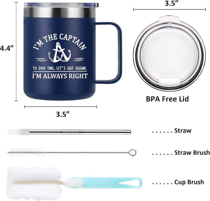 Father's Day Stainless Steel Coffee Mug for Boaters - 12oz