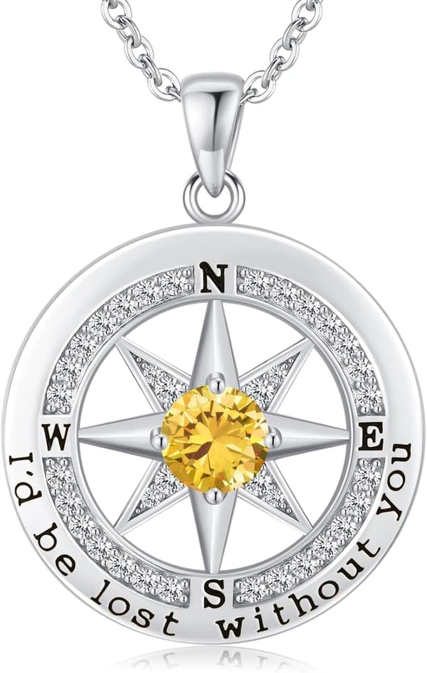 Sterling Silver Compass Necklace Gift for Wife Anniversary
