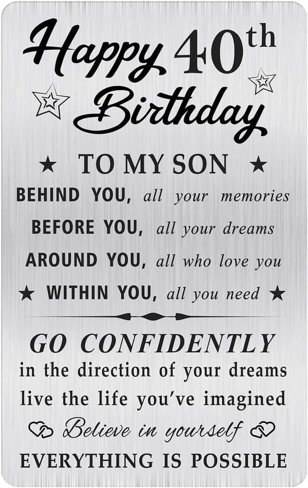 40th Birthday Engraved Wallet Card for Son