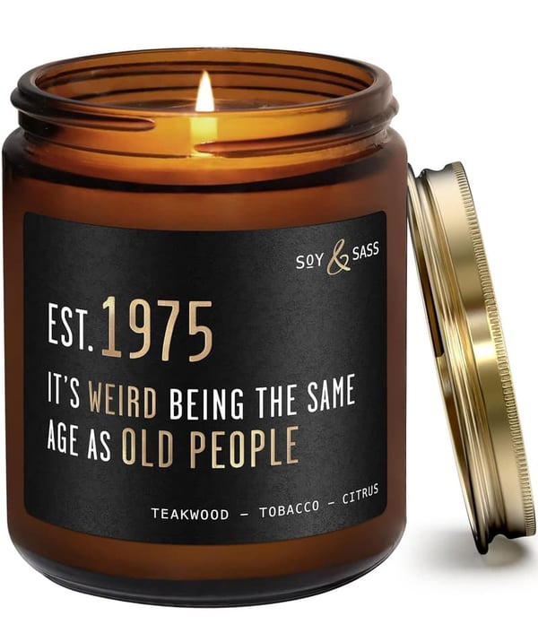 50th Birthday Soy Candle with Teakwood & Tobacco, 50Hr Burn
