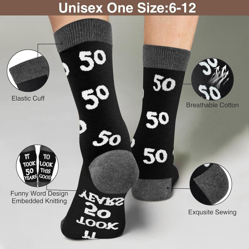 40th-60th Birthday Black Cotton Socks for Men