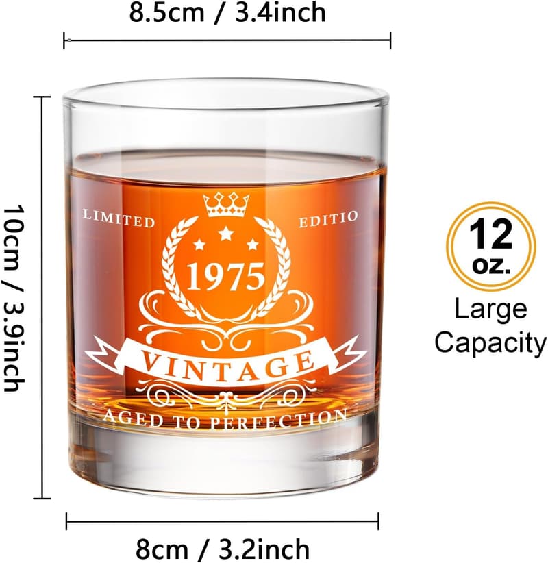 50th Birthday Whiskey Glass Set for Him in Barrel Box