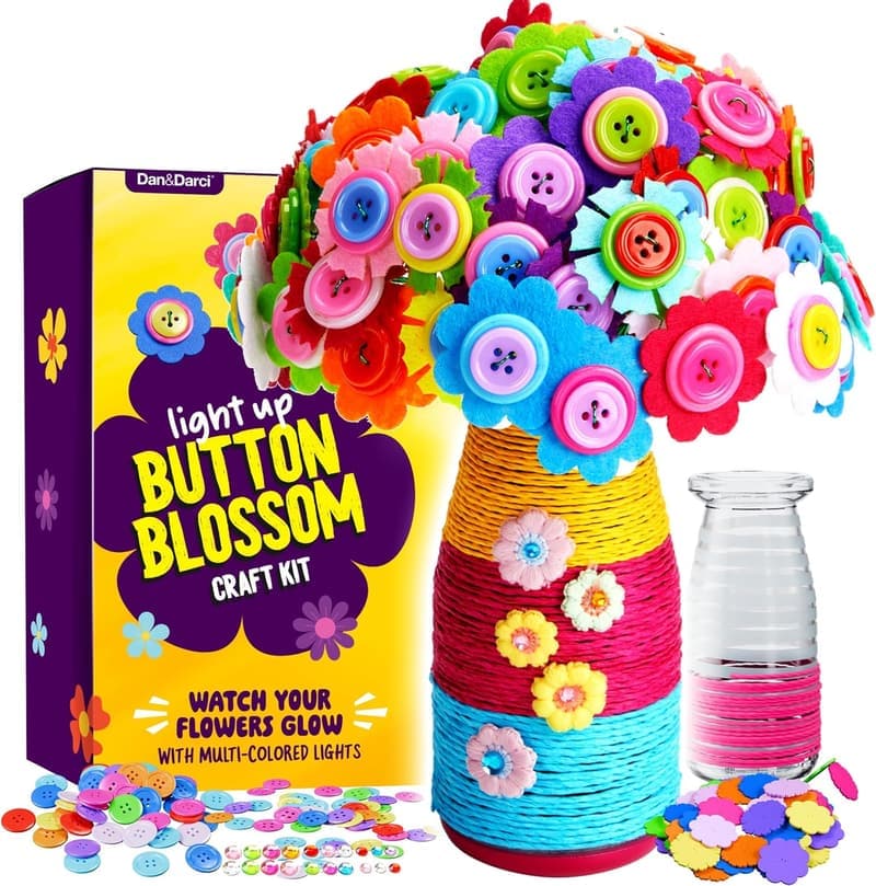 Light Up Button Flower Craft Kit for Kids Ages 4-8