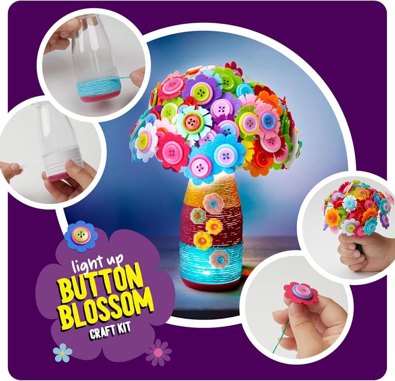 Light Up Button Flower Craft Kit for Kids Ages 4-8