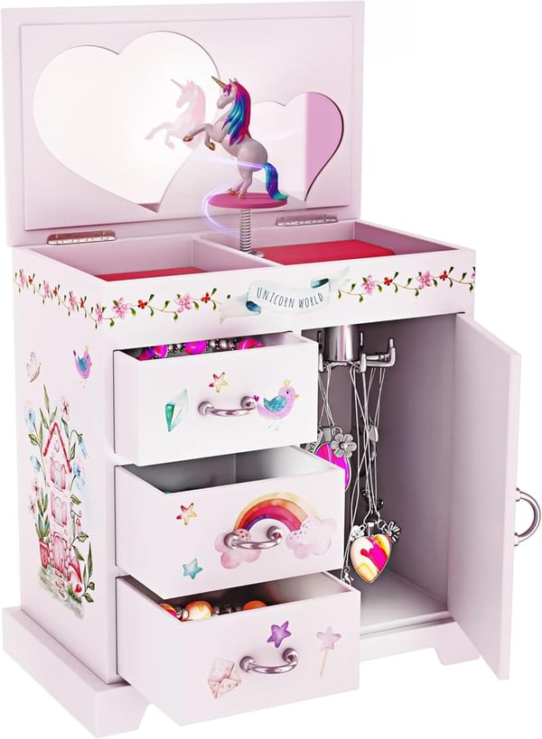 Unicorn Musical Jewelry Box for Girls Age 3-8 - Birthday Gift