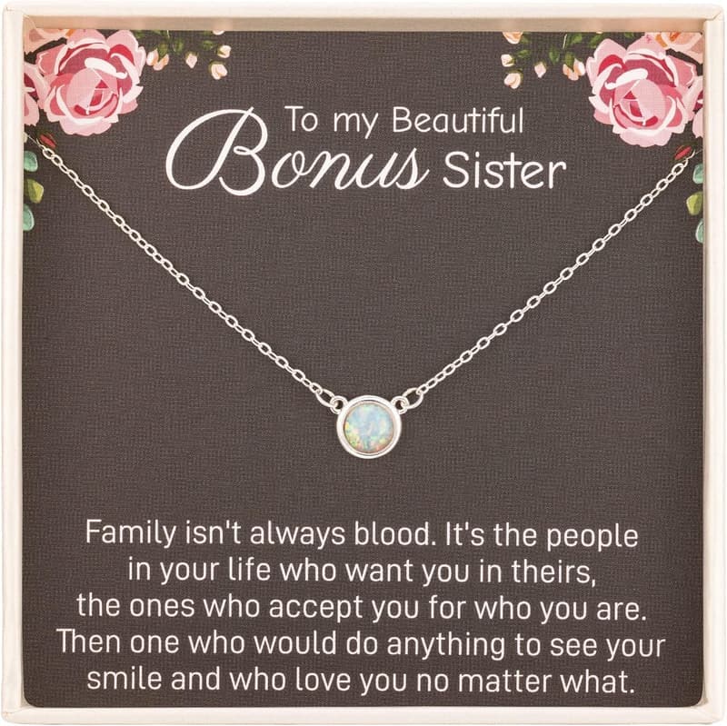 925 Sterling Silver White Opal Necklace for Bonus Sister
