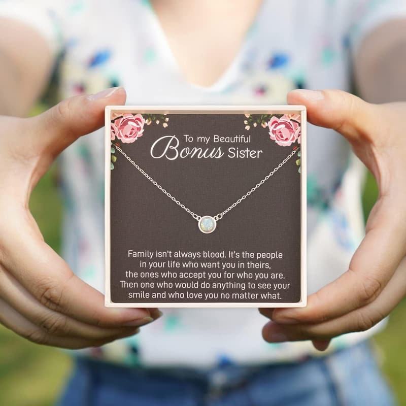 925 Sterling Silver White Opal Necklace for Bonus Sister