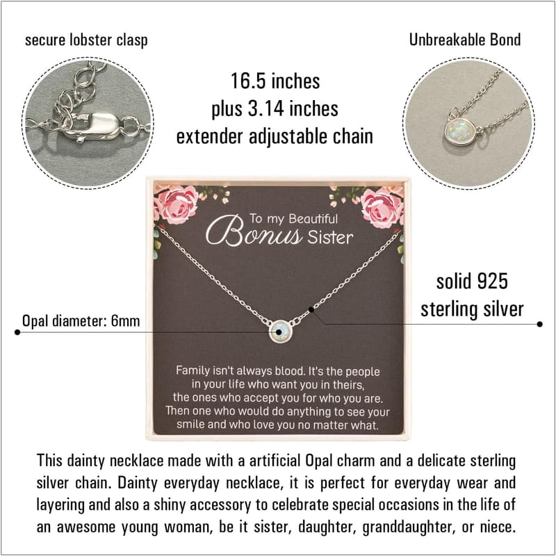 925 Sterling Silver White Opal Necklace for Bonus Sister