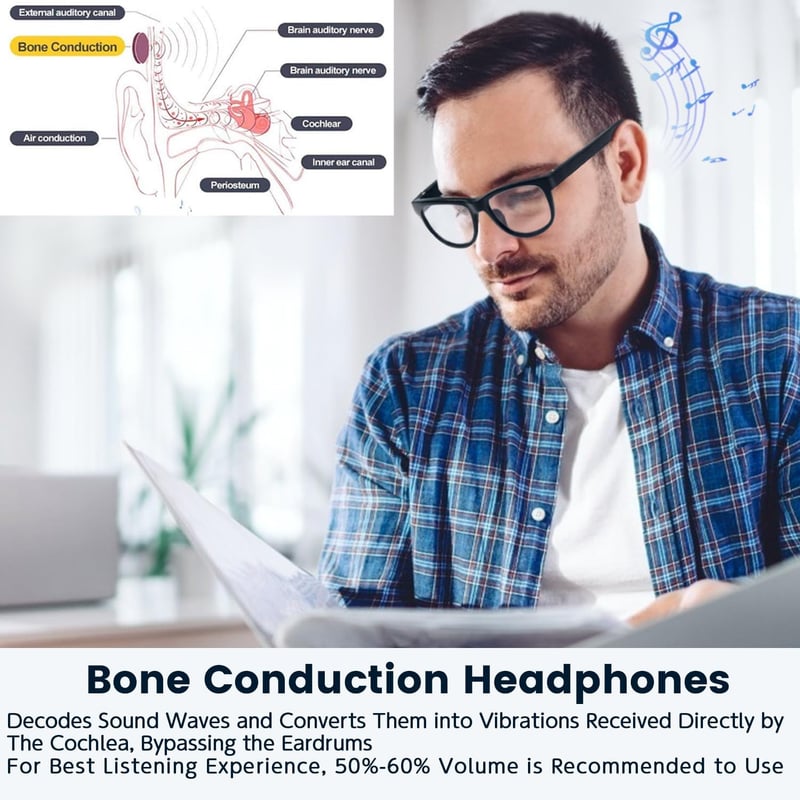 Bluetooth Bone Conduction Glasses with Photochromic Lenses for Men