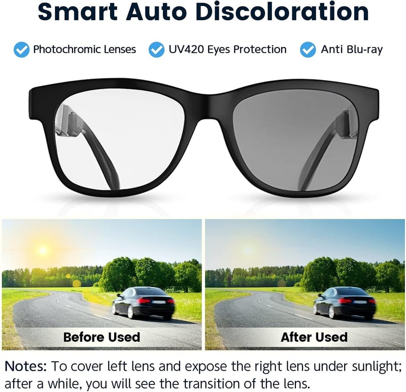 Bluetooth Bone Conduction Glasses with Photochromic Lenses for Men