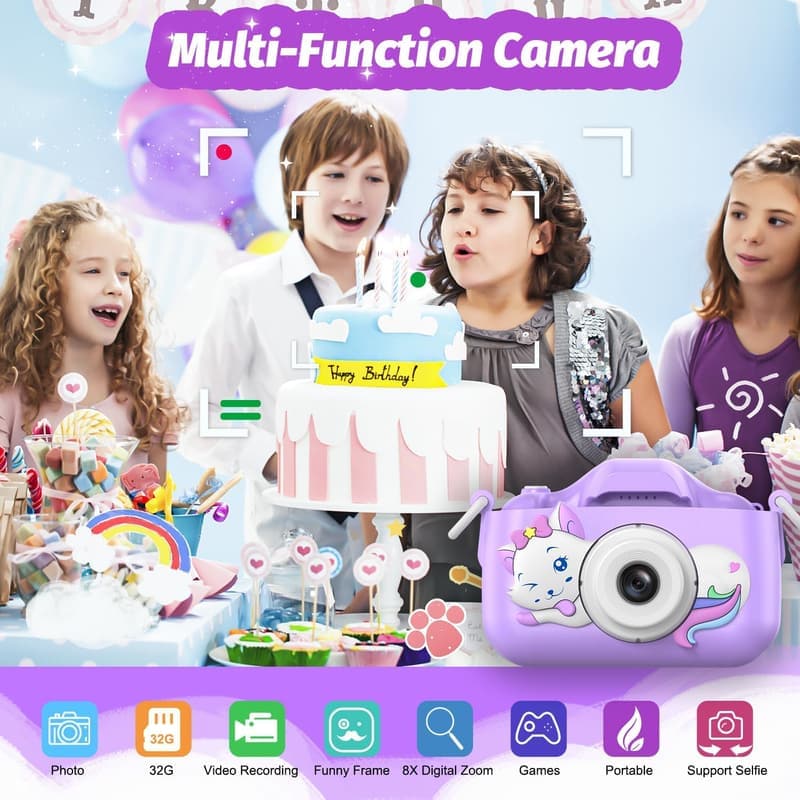 Kids Digital Selfie Camera Toy with Protective Cover - Gifts for Ages 3-9