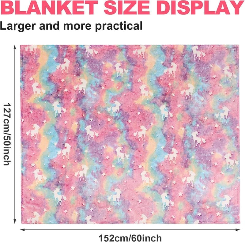 Unicorn Glow-in-the-Dark Blanket for Girls, 50