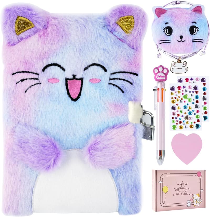 Cat Diary Journal with Lock for 6-8 Year Old Girls