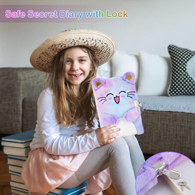 Cat Diary Journal with Lock for 6-8 Year Old Girls